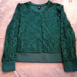 Worthington Sweater Sweatshirt Pullover Womens XL Jade Green Lace Overlay
